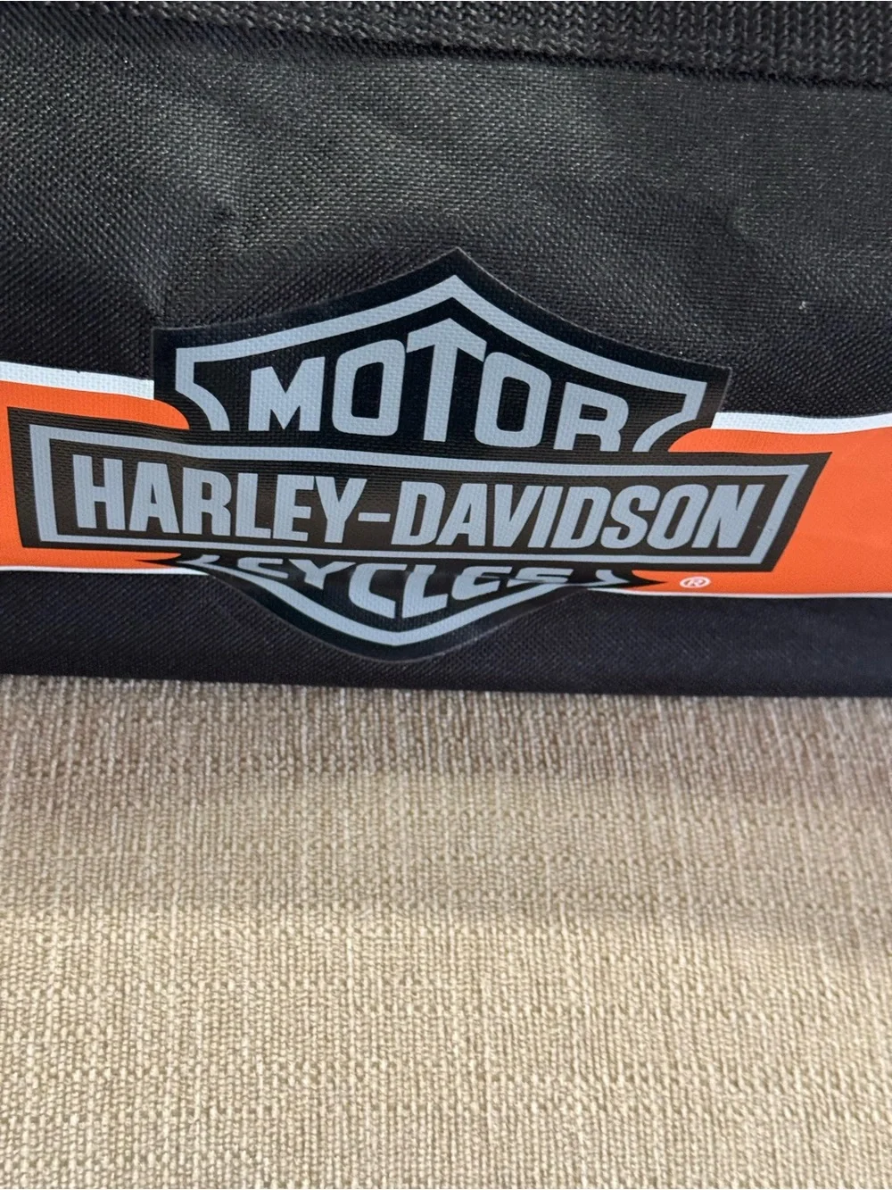 Harley-Davidson Black and Orange Duffel with Logo 21” X 12”